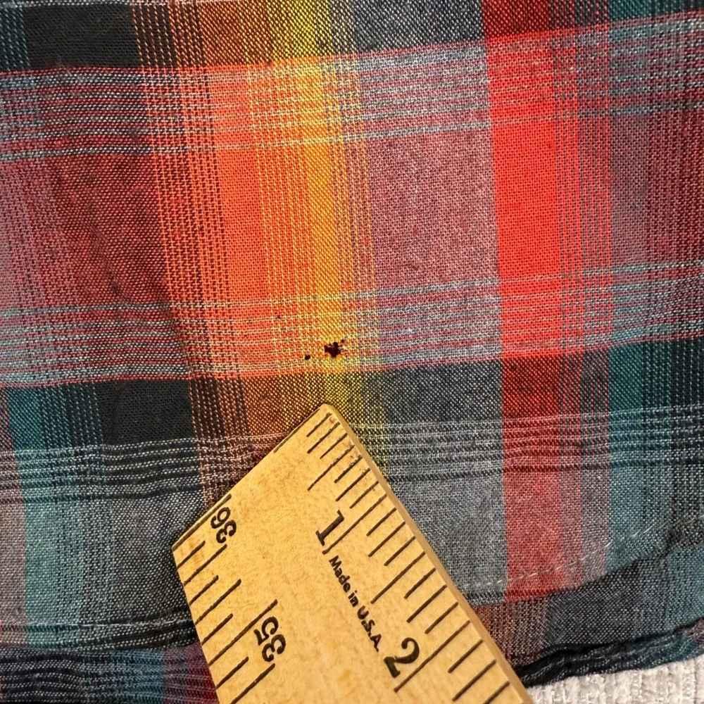 Hutspah Plaid Shirt Short Sleeve Button Up Made in‎ USA Colorful Mens L Gorp 90s